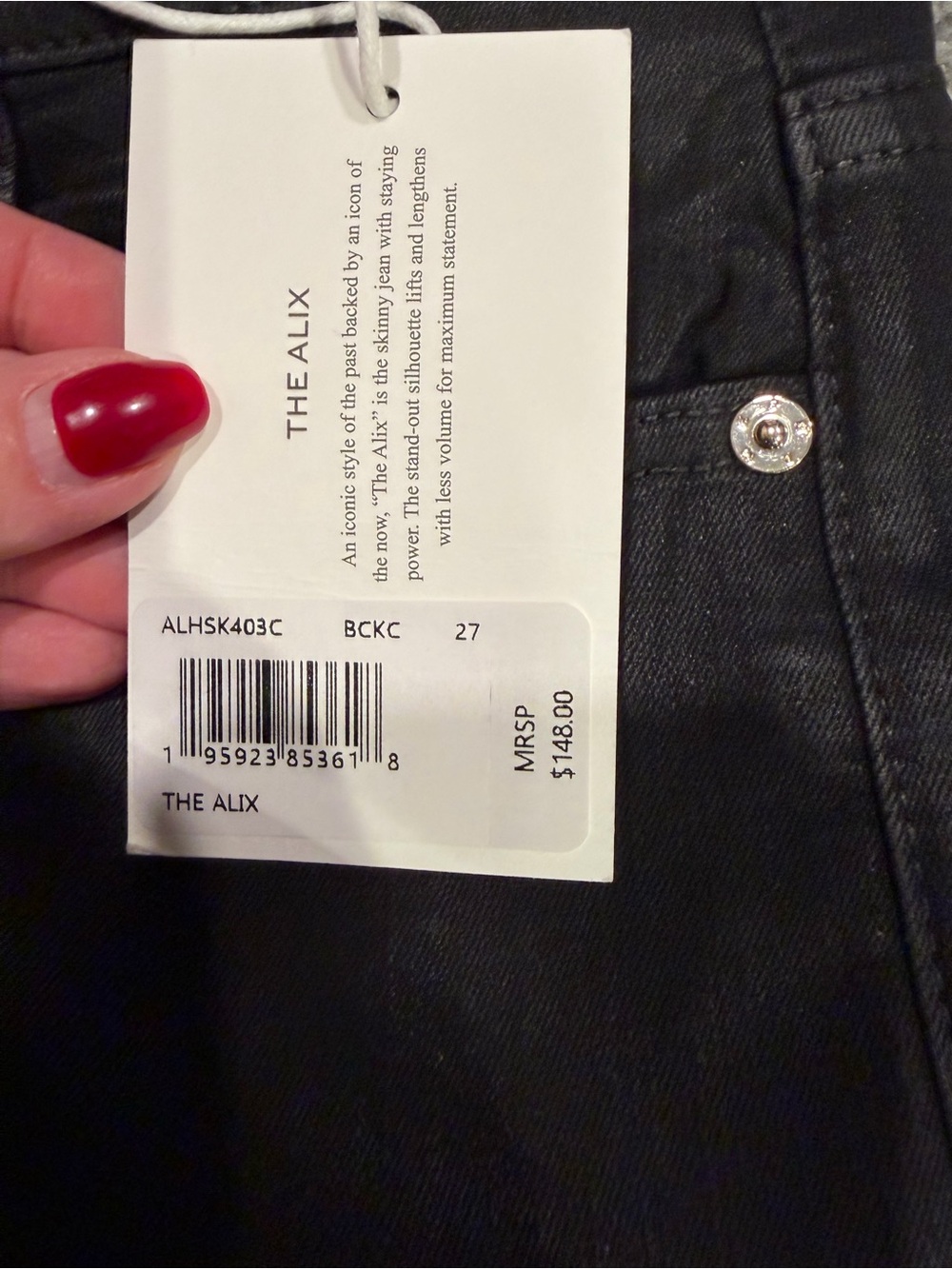 Women’s FRAME ALIX  Black coated Jeans - Slim High-Rise size 27 and size 28 - Picture 3 of 5
